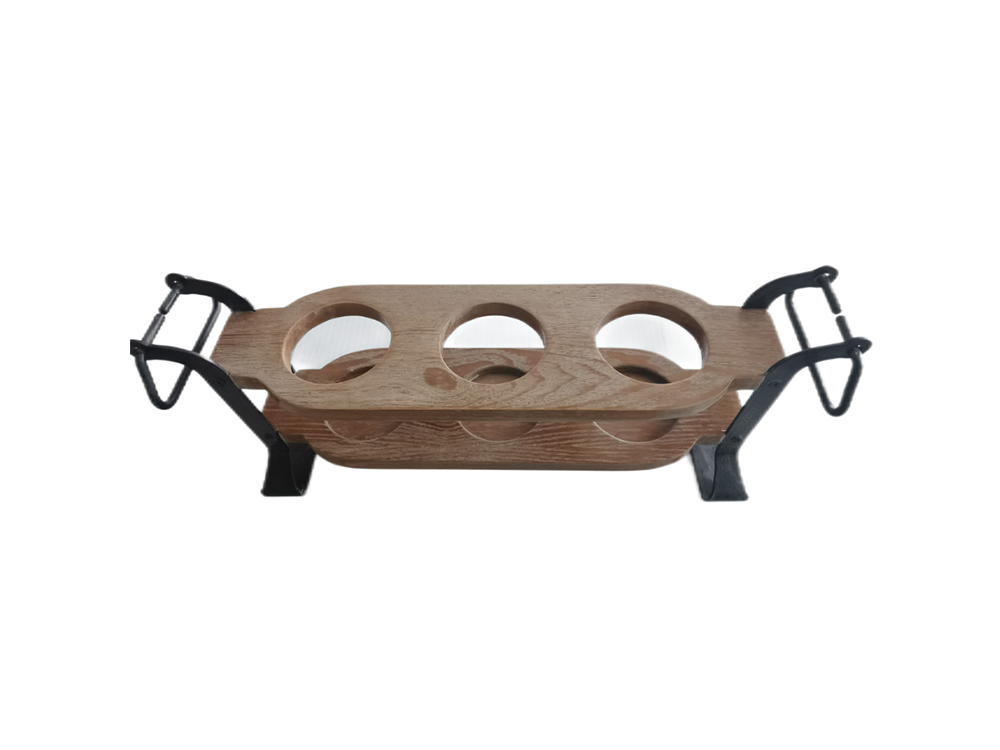 Buy 3-Slot Wooden Wine Holder with Metal Handles Online